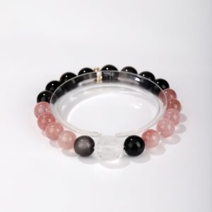 Shadow & Bloom｜Silver Obsidian × Strawberry Quartz Bracelet